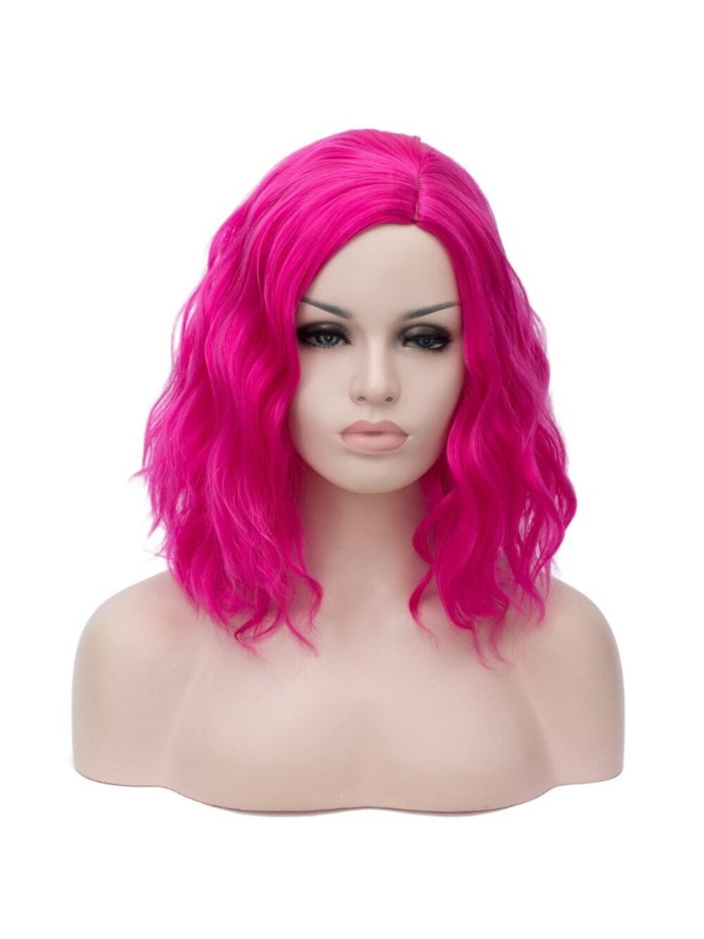 Women's Dark Pink Wavy Curly Bob Wig Heat Resistant Cosplay Halloween Party